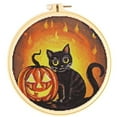thumbnail image 1 of Easy Cross Stitch Kits Halloween Black Cat & Pumpkin DIY 11CT Pre-printed Patterns Cross Stitching Needlework DIY Kits Set with Hoop 38x38cm, 1 of 9
