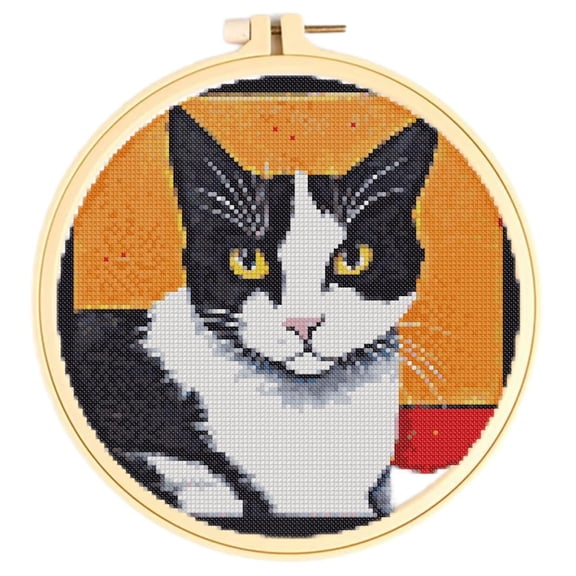 Easy Cross Stitch Kits for Starter Kits Cat DIY 11CT Pre-printed Patterns Embroidery Needlepoint Cross Stitching Needlework Kit Set Supplies with Hoop 38x38cm