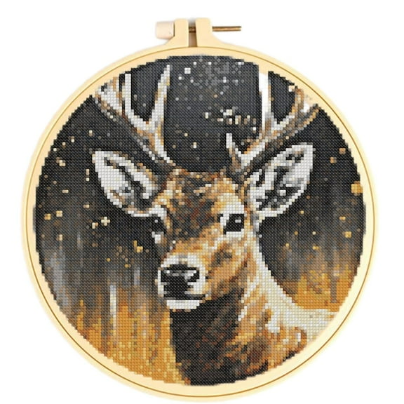Easy Cross Stitch Kits for Starter Kits Deer DIY 11CT Pre-printed Patterns Embroidery Needlepoint Cross Stitching Needlework Kit Set Supplies with Hoop 38x38cm