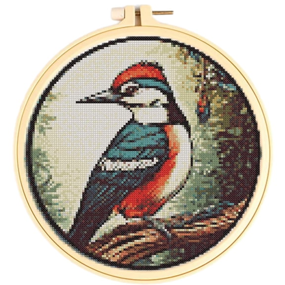 Easy Cross Stitch Kits for Starter Kits Kingfisher Bird DIY 11CT Pre-printed Stamped Patterns Embroidery Cross Stitching Needlework Kit Set Supplies with Hoop 38x38cm