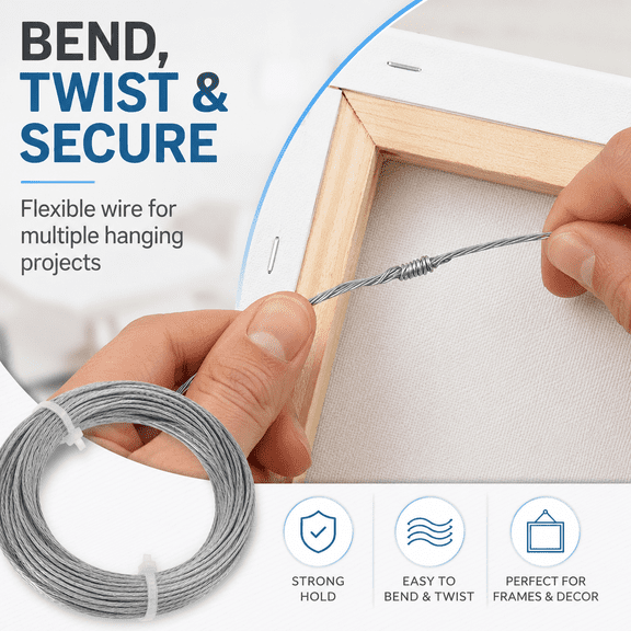 Easy Cut Picture Hanging Wire, Rustproof Silver Steel Hanging Wire, Household Decor Hanging Rope for Photo Frame Mirror Ornament Hanging