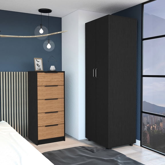 Easy DIY Assembly - 2 Piece Bedroom Set with Egeo 5 Drawer Dresser, Full Bed