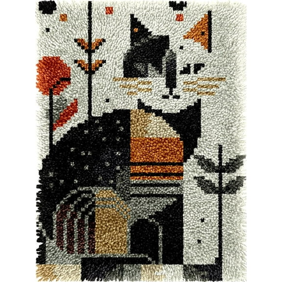 Easy DIY Latch Hook Rug Kits Abstract Art of Cat DIY Cushion Tapestry Making Crochet Hooking Mat Making Kits With Printed Pattern Canvas DIY Carpet Needlework Crochet Kits 52x38cm