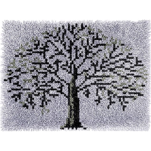 Easy DIY Latch Hook Rug Kits Black & White Tree DIY Cushion Tapestry Making Crochet Hooking Mat Making Kits With Printed Pattern Canvas DIY Carpet Needlework Crochet Kits 52x38cm