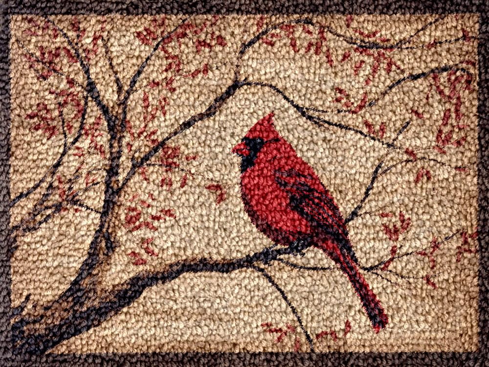 Easy DIY Latch Hook Rug Kits Cardinal Bird on Tree DIY Tapestry Crochet ...