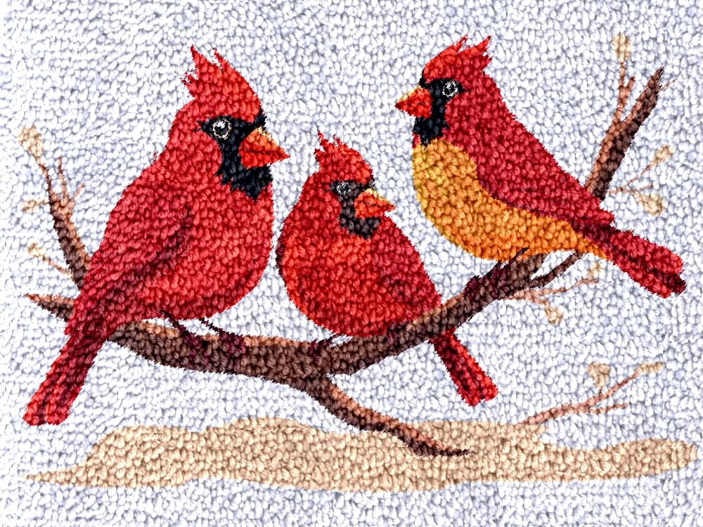 Easy DIY Latch Hook Rug Kits Cardinal Birds on Tree DIY Tapestry ...