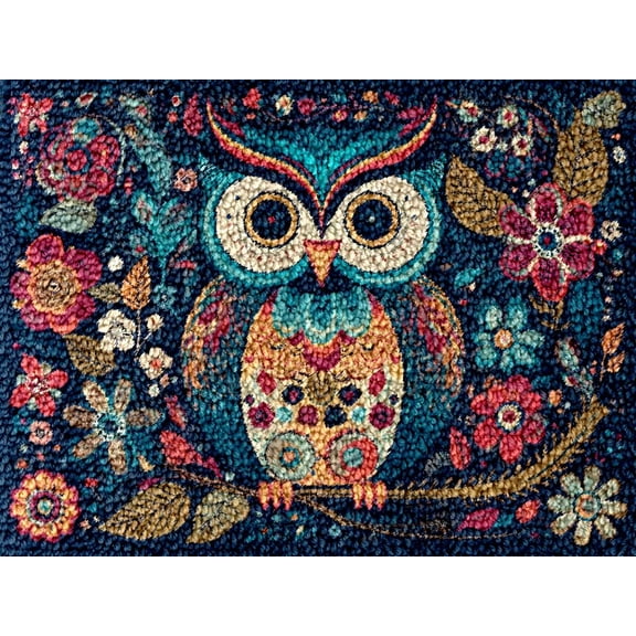 Easy DIY Latch Hook Rug Kits Flowers Owl Bird DIY Tapestry Crochet Hooking Mat Making Kits With Printed Pattern Canvas Needlework Kits 52x38cm j-36)