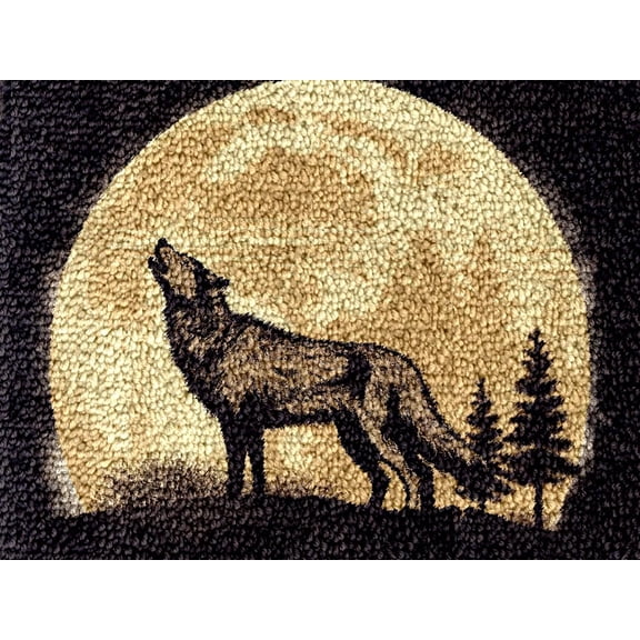 Easy DIY Latch Hook Rug Kits Howling Wolf under Moon DIY Tapestry Crochet Hooking Mat Making Kits With Printed Pattern Canvas Needlework Kits 52x38cm j-40)