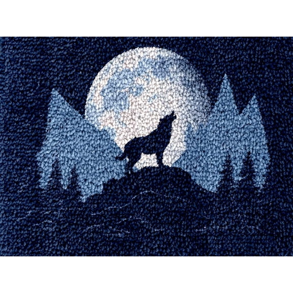 Easy DIY Latch Hook Rug Kits Howling Wolf under Moon DIY Tapestry Crochet Hooking Mat Making Kits With Printed Pattern Canvas Needlework Kits 52x38cm j-41)