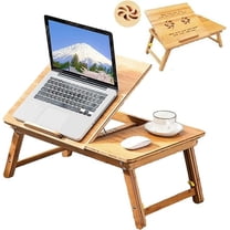 Easy Desk Bamboo Laptop Desk Adjustable Portable Table Lap Tray with USB Cooling Fan Notebook Computer Table Breakfast Serving Bed Tray Foldable and Drawer, 22” Medium Tilting Tray Top Surface