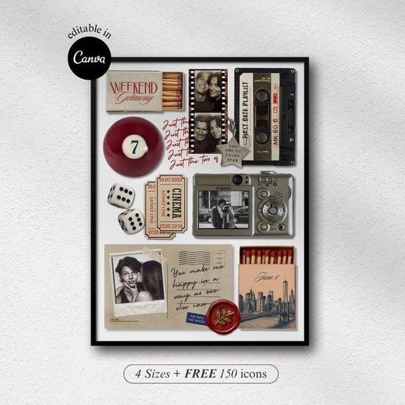 Easy Editable Matchbook Poster Anniversary Wall Art DIY Matchbook Birthday Canva Template Matchbox Art Couple Memory, Unframed Paper Poster 11x14in