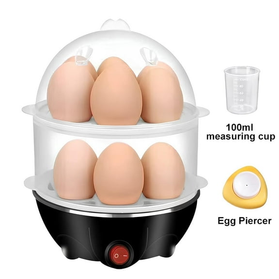 Easy Egg Cooker, 14 Egg Capacity 2-Tier Rapid Egg Boiler for Hard Boiled, Poached Eggs, Electric Egg Cooker Auto Shut Off Anti-dry Burn with Measuring Cup, Black