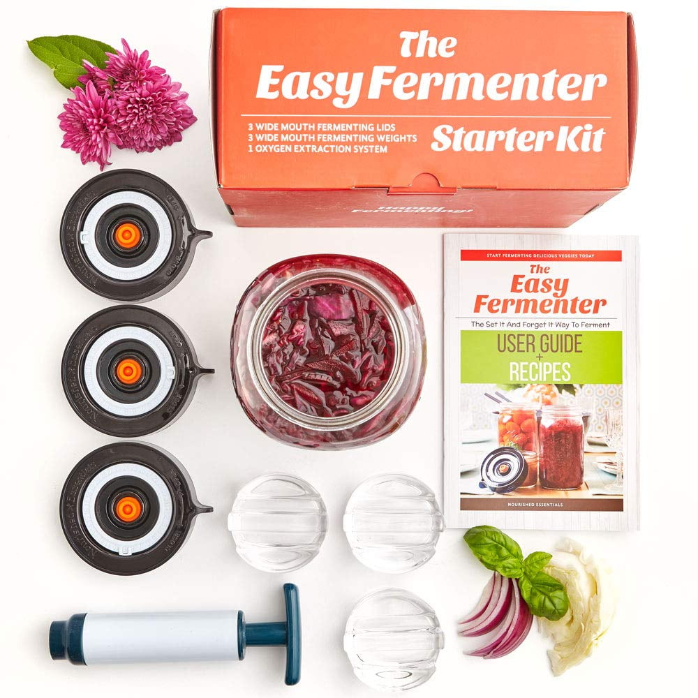 Easy Fermenter Fermentation Kit with 3 Lids, Glass Weights, and Pump