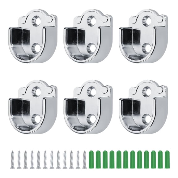 Easy-Fit 25mm Pipe Brackets 6 Set, Zinc Alloy Mounts, Space-Saving Closet for Bathroom Kitchen Organize