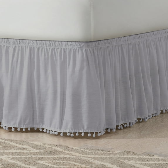 Easy Fit Adjustable Pom Pom Fringe Bed Skirt, Twin/Full