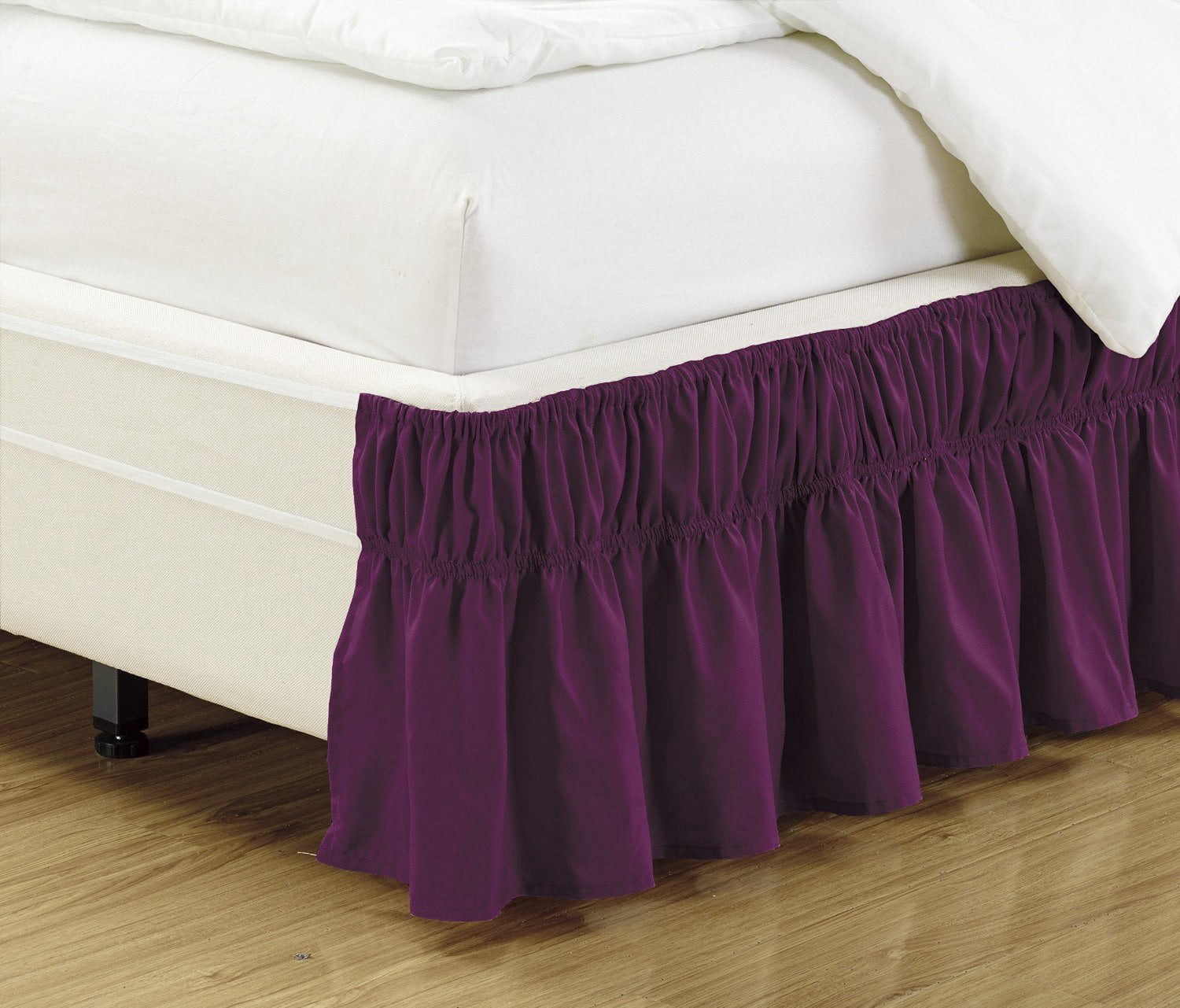 Easy Fit Bed Skirt Wrap Around Elastic Bed Ruffle with 17 Inch Drop Solid Red Bedroom Decor