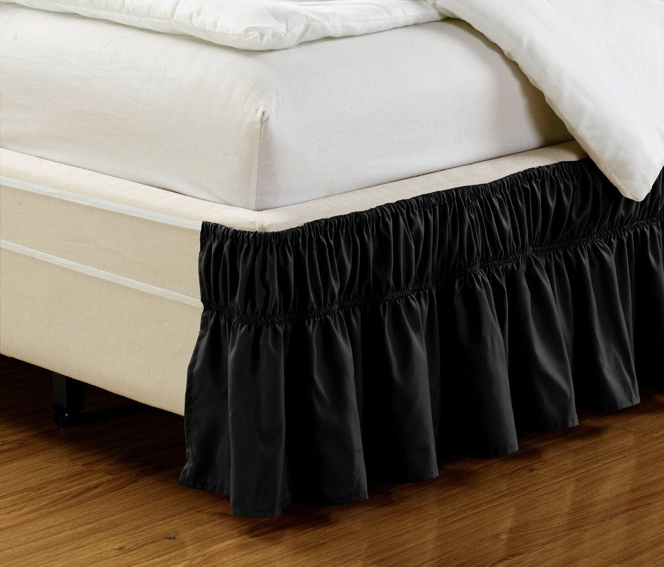 Easy Fit Bed Skirt Wrap Around Elastic Bed Ruffle with 17 Inch Drop Solid Red Bedroom Decor