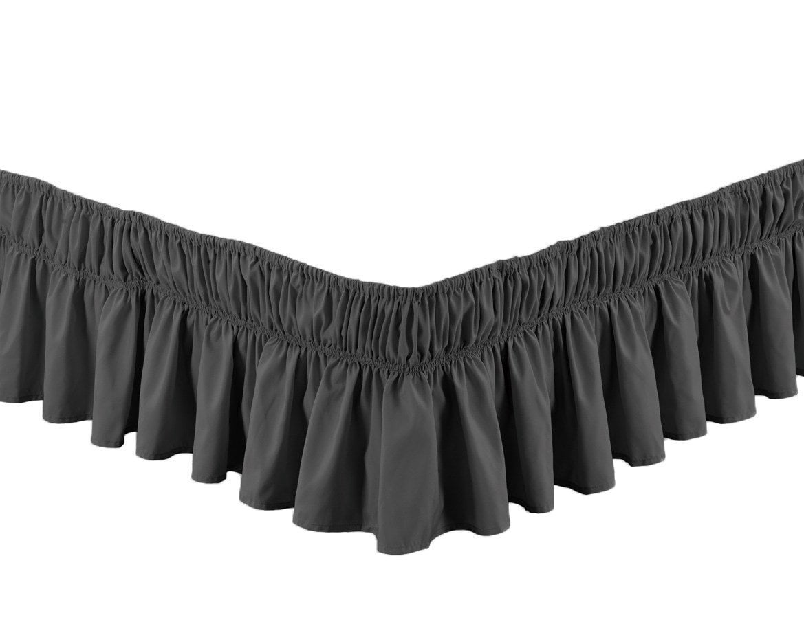 Easy Fit Bed Skirt Wrap Around Elastic Bed Ruffle with 17 Inch Drop Solid Red Bedroom Decor