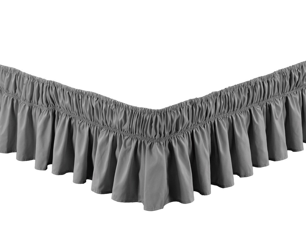 Easy Fit Bed Skirt Wrap Around Elastic Bed Ruffle with 17 Inch Drop Solid Red Bedroom Decor