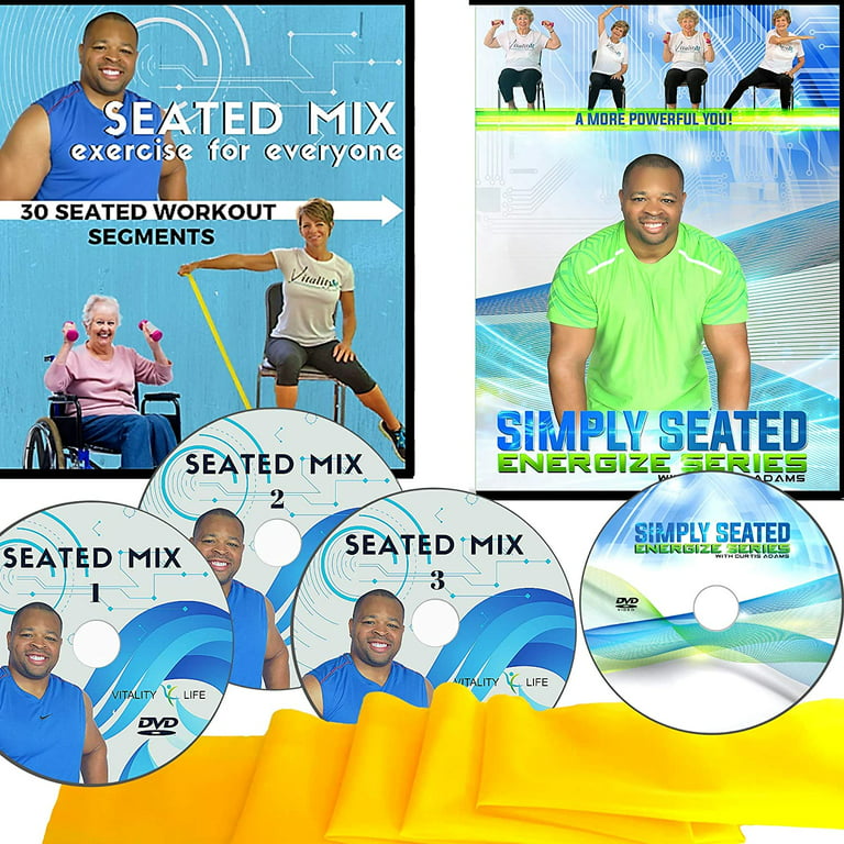 Easy to Follow Chair Exercise for Seniors- 4 DVDs + 30 Seated Senior  Exercise Segments + Resistance Band. with 100s of Workout Combinations,  This is