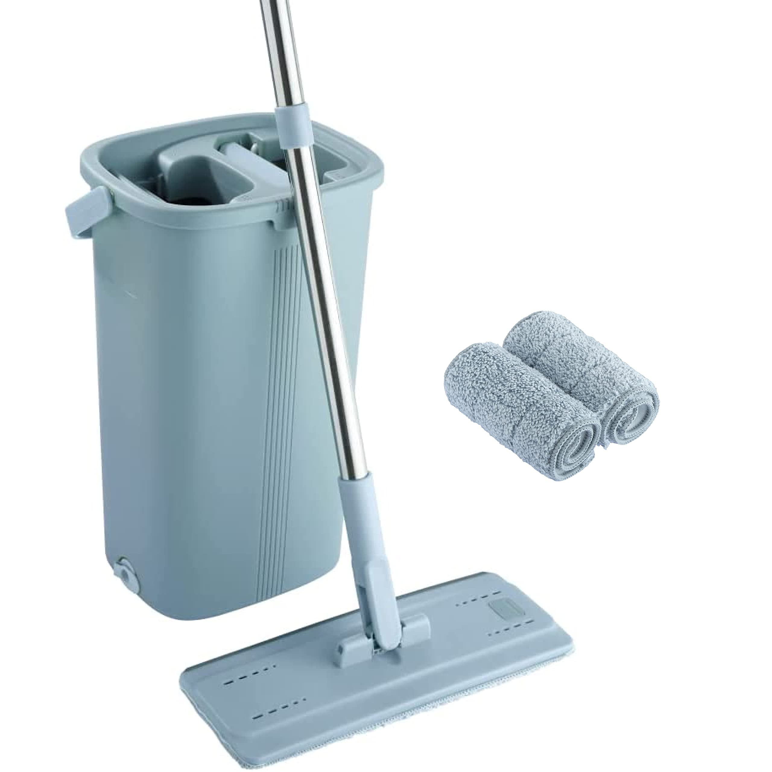 Easy Gleam Blue Mop & Bucket Set with 4 Reusable Pads