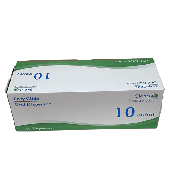 Easy Glide 10ml 10cc Oral Syringe, Sterile, Caps Included, Great for Oral Medicine and Home Care, 100 Count