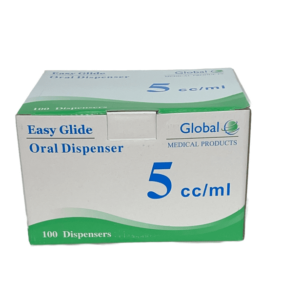 Easy Glide 5ml 5cc Oral Syringe, Sterile, Caps Included, Great for Oral Medicine and Home Care, 100 Pack