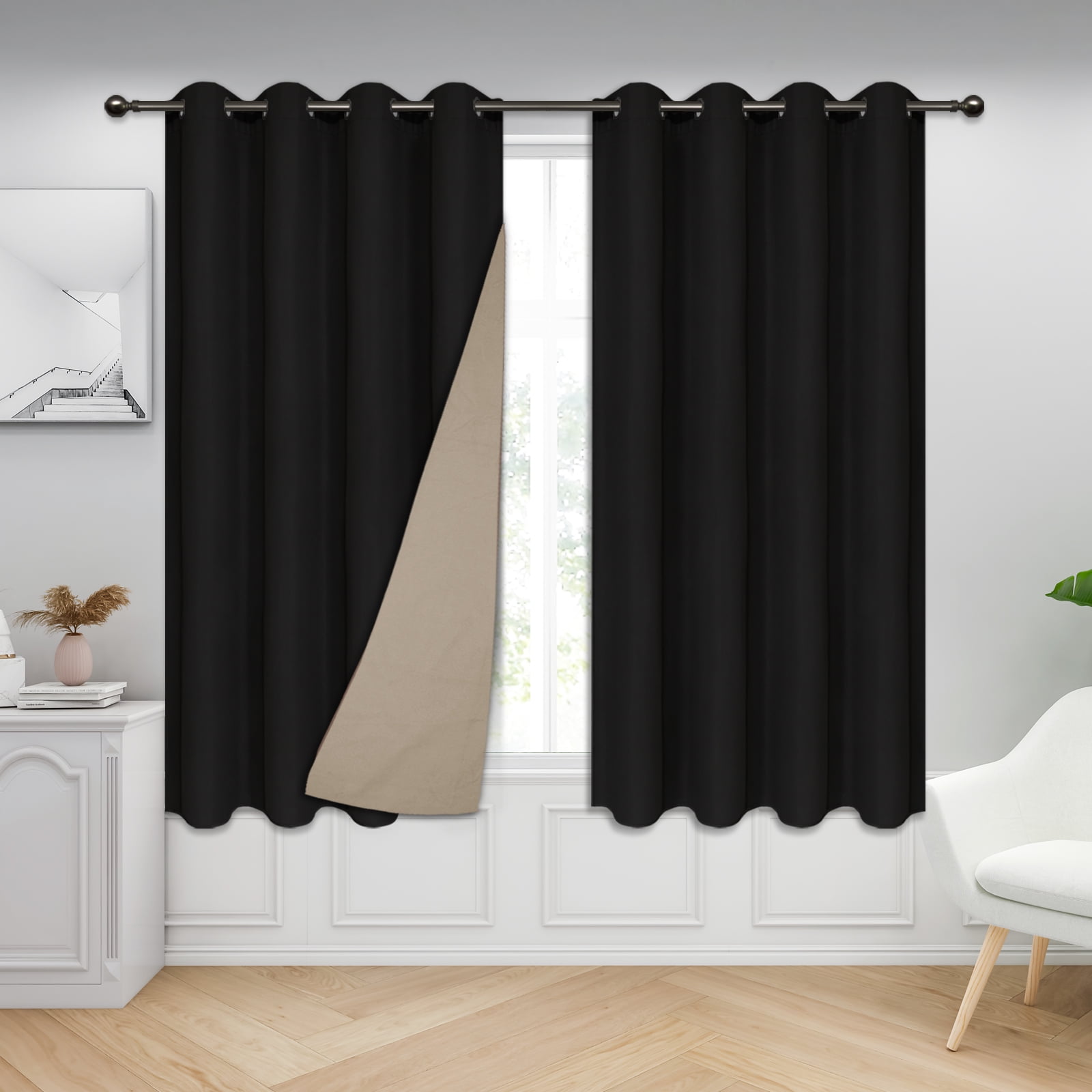 EasyGoing 100 Blackout Grommet Curtain, 2 Panels Room Darkening and