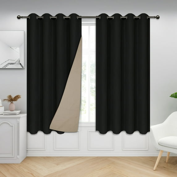 Easy-Going 100% Blackout Grommet Curtain, 2 Panels Room Darkening and Noise Reduction Window Drapes, 52" x 63", Black