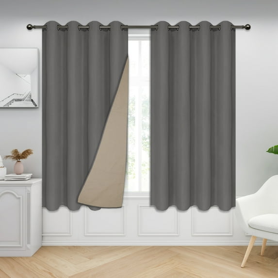 Easy-Going 100% Blackout Grommet Curtain, 2 Panels Room Darkening and Noise Reduction Window Drapes, 52" x 63", Gray