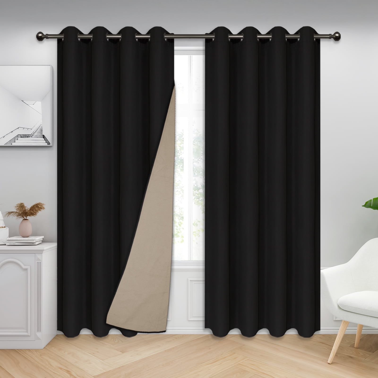 EasyGoing 100 Blackout Grommet Curtain, 2 Panels Room Darkening and