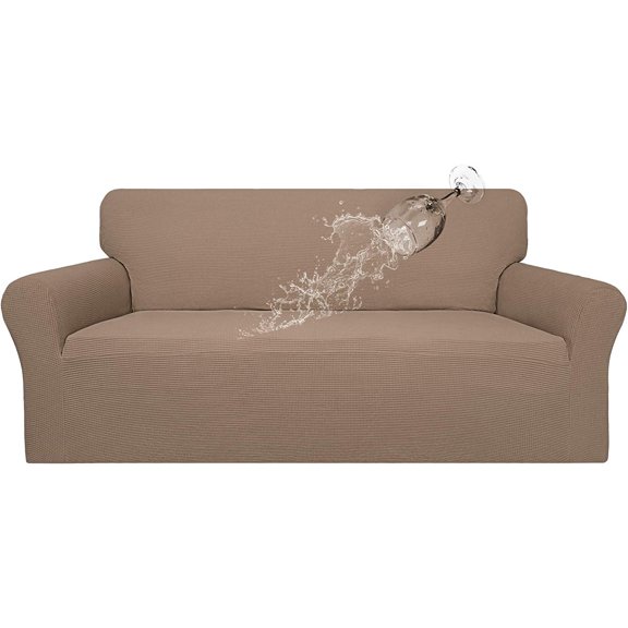 Easy-Going 100% Waterproof Couch Cover, Dual Sofa Stretch Jacquard Slipcover, Leakproof Furniture Protector for Kids, Pets, Dog and Cat (Sofa, Camel)