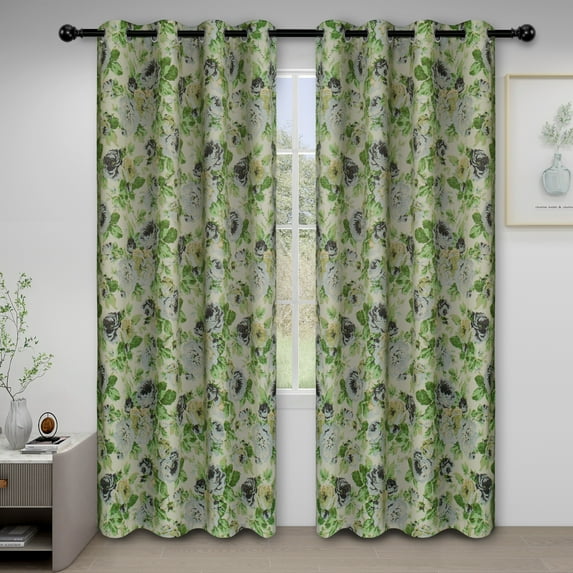 Easy-Going 2 Panels Set Peony Flower Printed Curtains with Grommet Room Darkening Blackout Curtains, Gray, 52x96 in