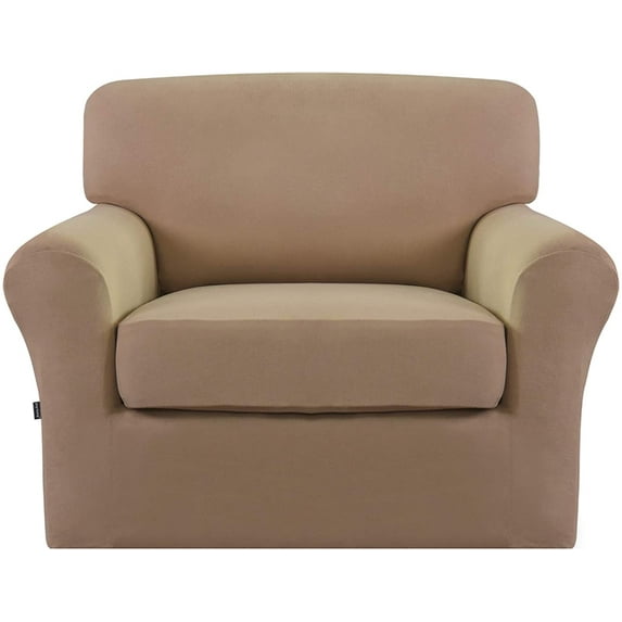 Easy-Going 2 Pieces Microfiber Stretch Sofa Slipcover Spandex Soft Sofa Couch Cover, Chair, Camel