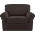 thumbnail image 1 of Easy-Going 2 Pieces Microfiber Stretch Sofa Slipcover Spandex Soft Sofa Couch Cover, Chair, Chocolate, 1 of 7