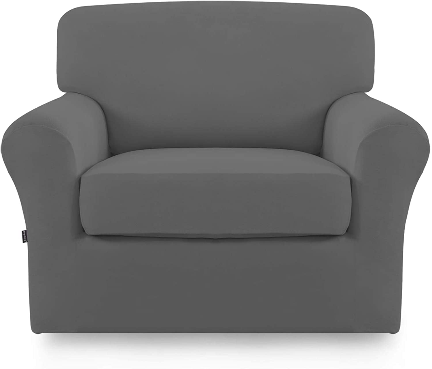 EasyGoing 2 Pieces Microfiber Stretch Sofa Slipcover Spandex Soft Sofa Couch Cover, Chair, Gray