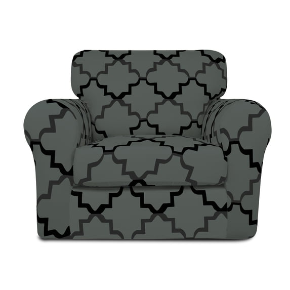 Easy-Going 2 Pieces Super Stretch Printed Couch cover, Chair size, Quatrefoil/Gray