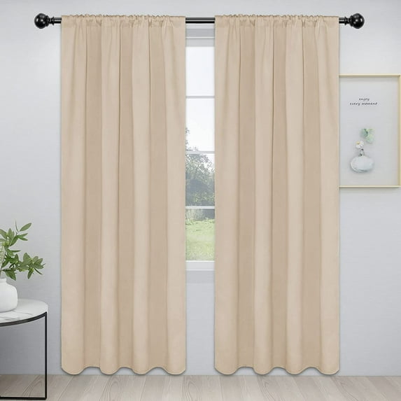 Easy-Going Blackout Room Darkening Rod Curtains, Beige, 42x84 in