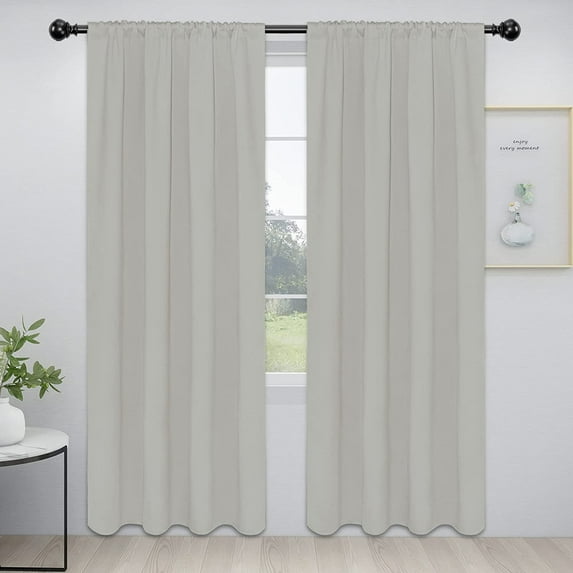 Easy-Going Blackout Room Darkening Rod Curtains, Greyish White, 42x84 in