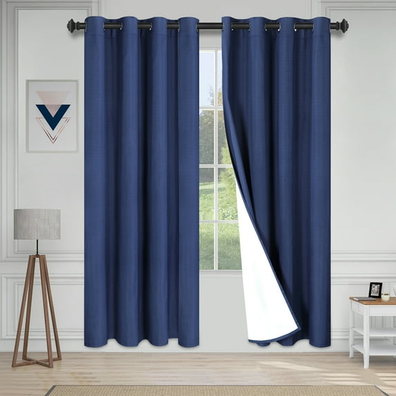 Easy-Going Faux Linen 100% Blackout Curtains, Room Darkening Thermal Insulated Window Curtain Drapes, Navy Blue, 52 x 84 Inch, 2 Panels