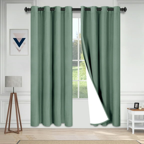 Easy-Going Faux Linen 100% Blackout Curtains, Room Darkening Thermal Insulated Window Curtain Drapes, Sage Green, 52 x 84 Inch, 2 Panels
