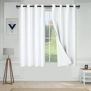 Easy-Going Faux Linen 100% Blackout Curtains, Room Darkening Thermal Insulated Window Curtain Drapes, White, 52 x 63 Inch, 2 Panels