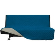 Easy-Going Futon Reversible Sofa Slipcover Water Resistant Couch Cover(Futon, Peacock Blue/Beige)