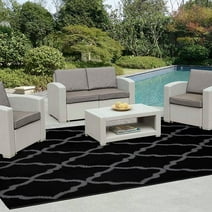 Easy-Going Indoor/Outdoor Area Rugs for Patio 4x6 ft, Reversible Outside Carpet, Moroccan Black & Light Grey