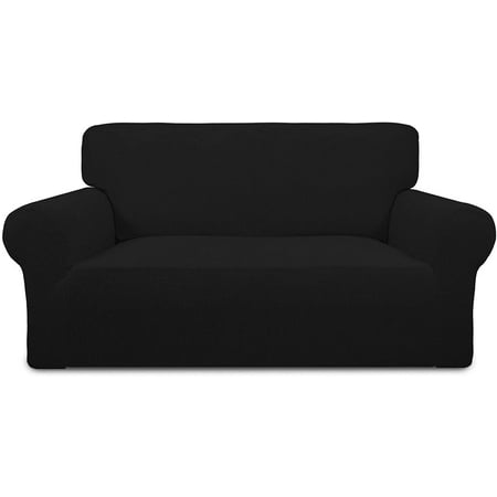 Easy-Going Jacquard Stretch Couch Slipcover Non Slip Couch Cover, Loveseat Size, Black