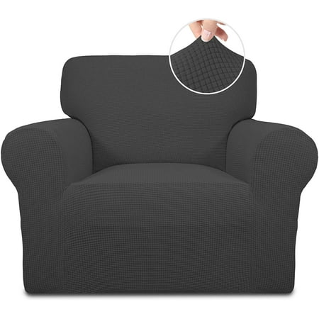 Easy-Going Jacquard Stretch Sofa Slipcover Non Slip Couch Cover, Chair Size, Dark Gray