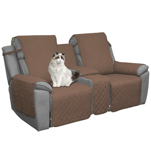 Easy-Going Loveseat Recliner Cover with Console, Reversible Couch Cover for Living Room, Split Sofa Cover for Each Seat with Elastic Straps for Kids, Dogs, Pets(2 Seater, Brown/Beige)