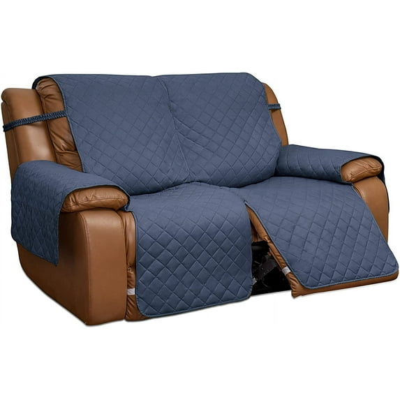 Easy-Going Loveseat Recliner Cover, Reversible Couch Cover for Double Recliner, Split Sofa Cover for Each Seat, Furniture Protector with Elastic Straps for Kids, Pets(2 Seater, Dark Blue/Light Blue)