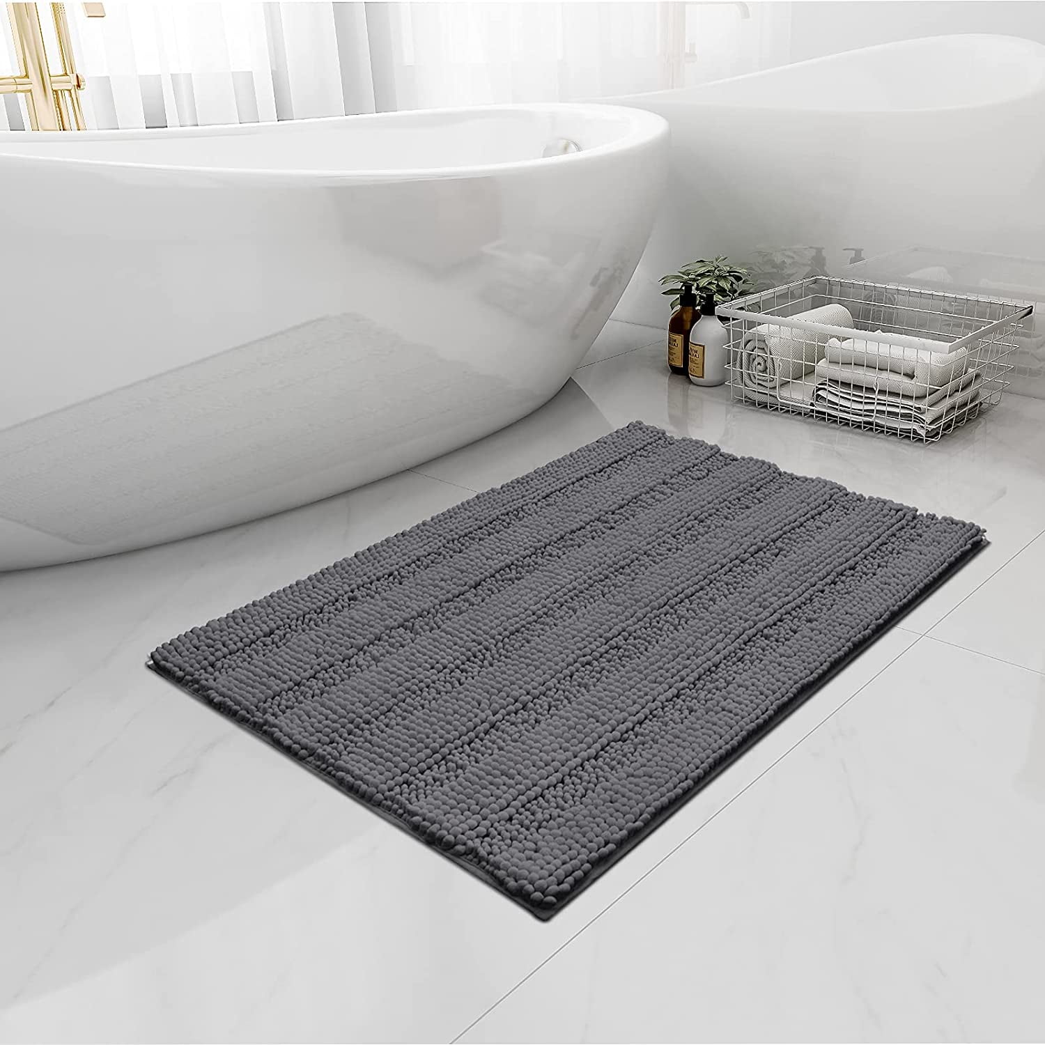 1pc Soft And Absorbent Fuzzy Stripe Pattern Bath Mats,Applies To
