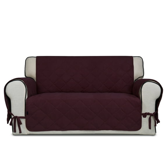 Easy-Going Micro Suede Sofa Slipcover Quilted Couch cover, Loveseat Size, Wine
